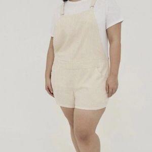 Torrid Striped Stretch Linen Blend Shortalls Overalls Romper